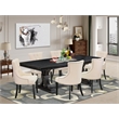 Pemberly Row 7-Piece Dining Table Set in Wood Black Finish