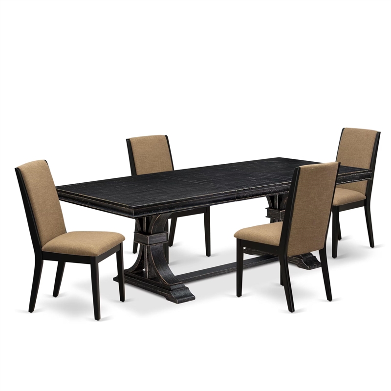 Pemberly Row 5-Pc Mid-Century Dining Table Set in Black Finish