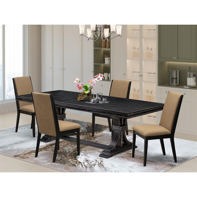 Pemberly Row 5-Pc Mid-Century Dining Table Set in Black Finish