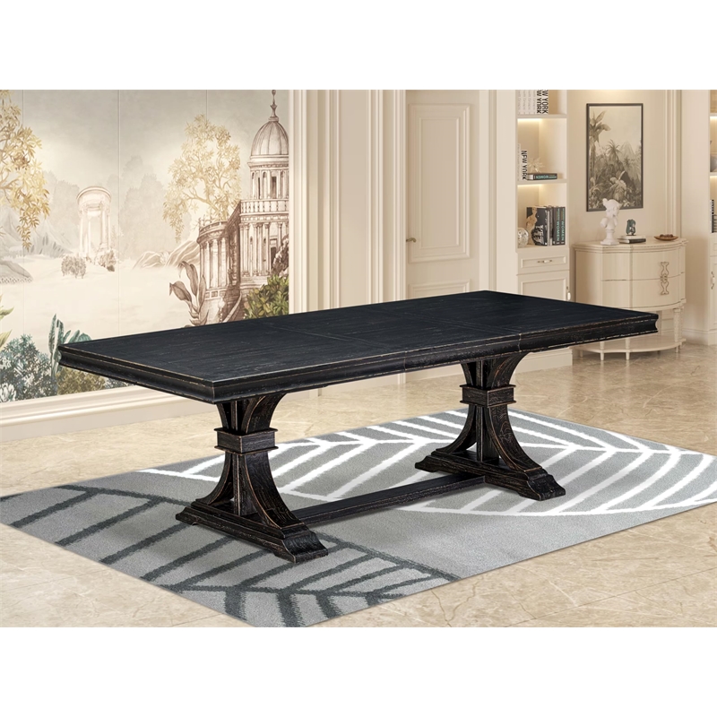 Pemberly Row Mid-Century Extendable Dining Table in Black Finish