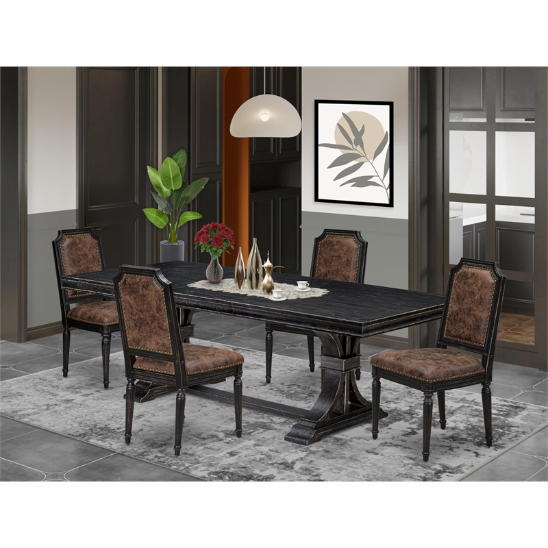 Pemberly Row 5-Piece Wooden Dining Table Set in Black Finish
