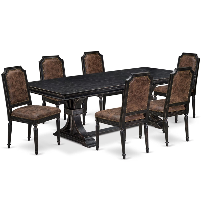 Pemberly Row 7-Piece Wooden Dining Table Set in Black Finish