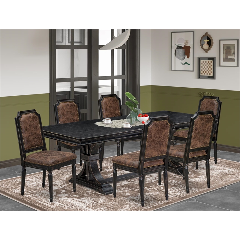 Pemberly Row 7-Piece Wooden Dining Table Set in Black Finish