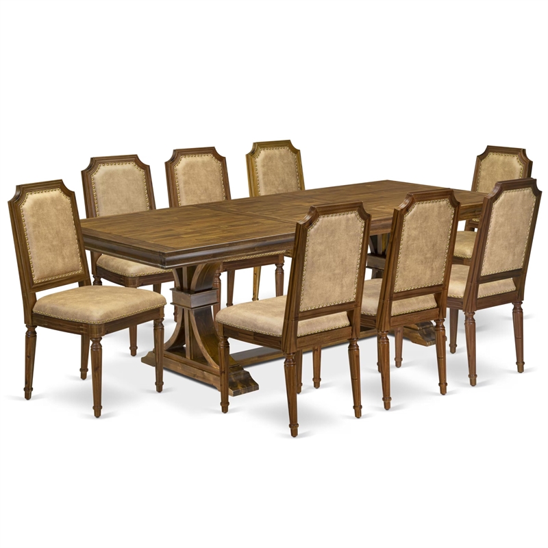 Pemberly Row 9-Piece Dining Table Set in Walnut Finish
