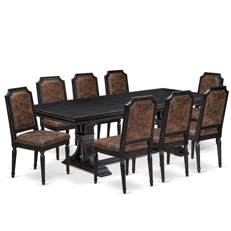 Pemberly Row 9-Piece Modern Dining Table Set in Black Acacia Wood