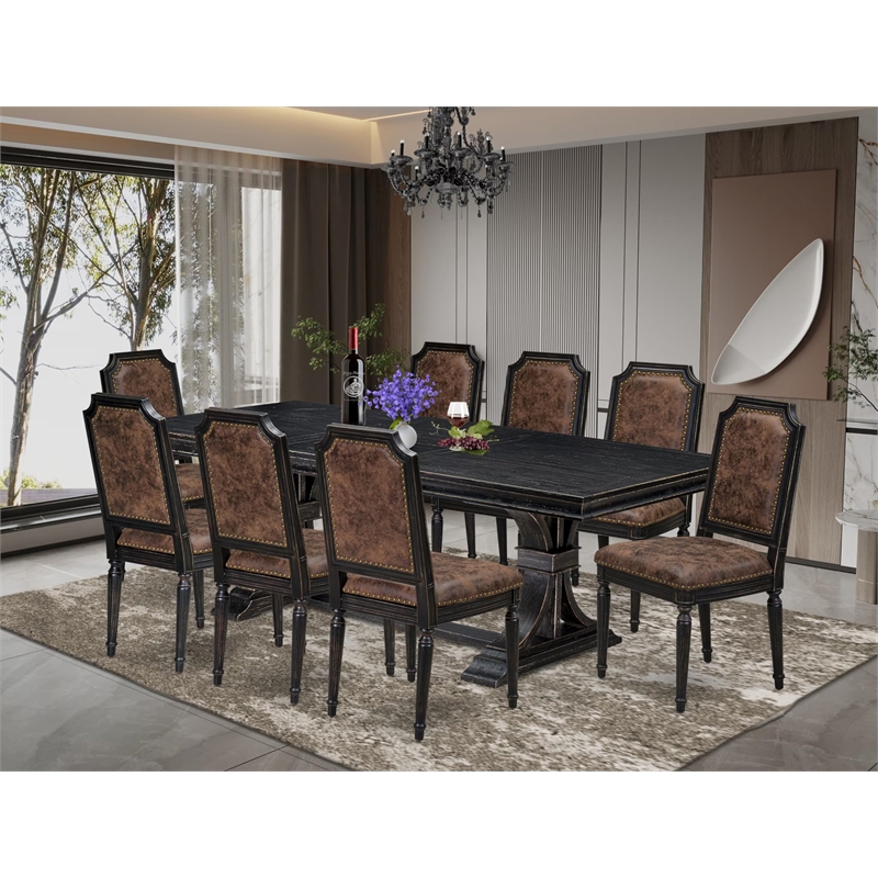 Pemberly Row 9-Piece Modern Dining Table Set in Black Acacia Wood