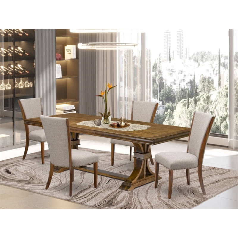 Pemberly Row 5-Piece Dining Table Set in Walnut Acacia Wood