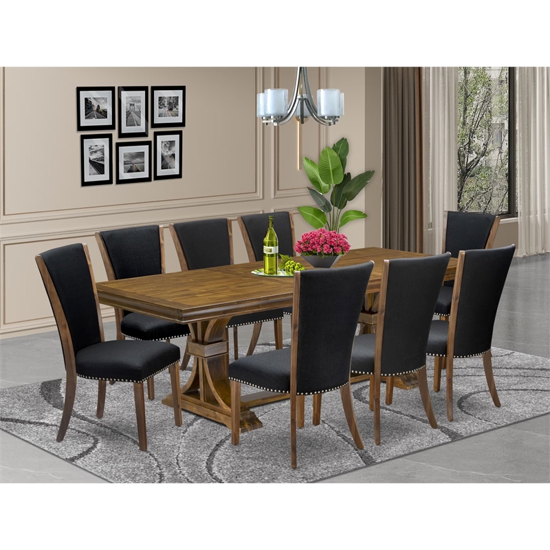 Pemberly Row 9-Piece Kitchen Table Set with Wood in Walnut Finish