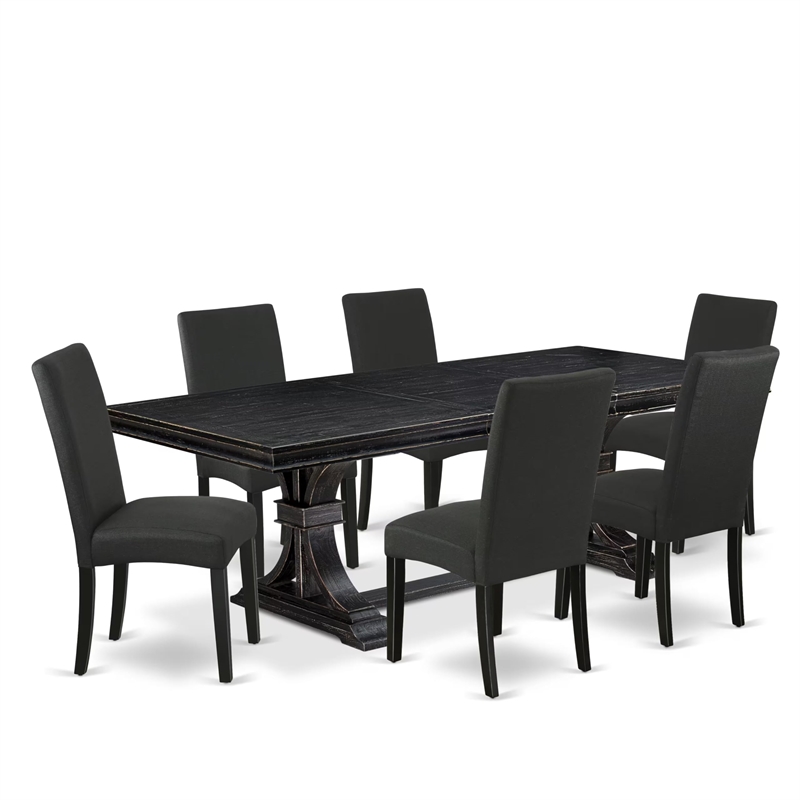 Pemberly Row 7-Piece Kitchen Table Set with Wood in Black Finish