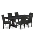 Pemberly Row 7-Piece Kitchen Table Set with Wood in Black Finish