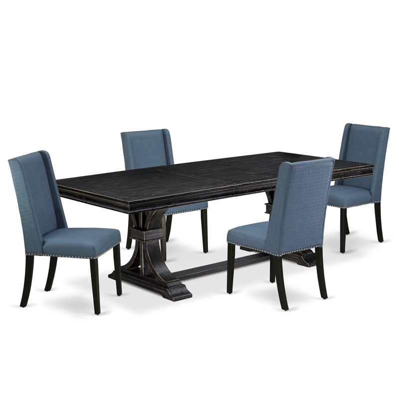 Pemberly Row 5-Piece Black Wood Dining Table Set with Upholstered Chairs