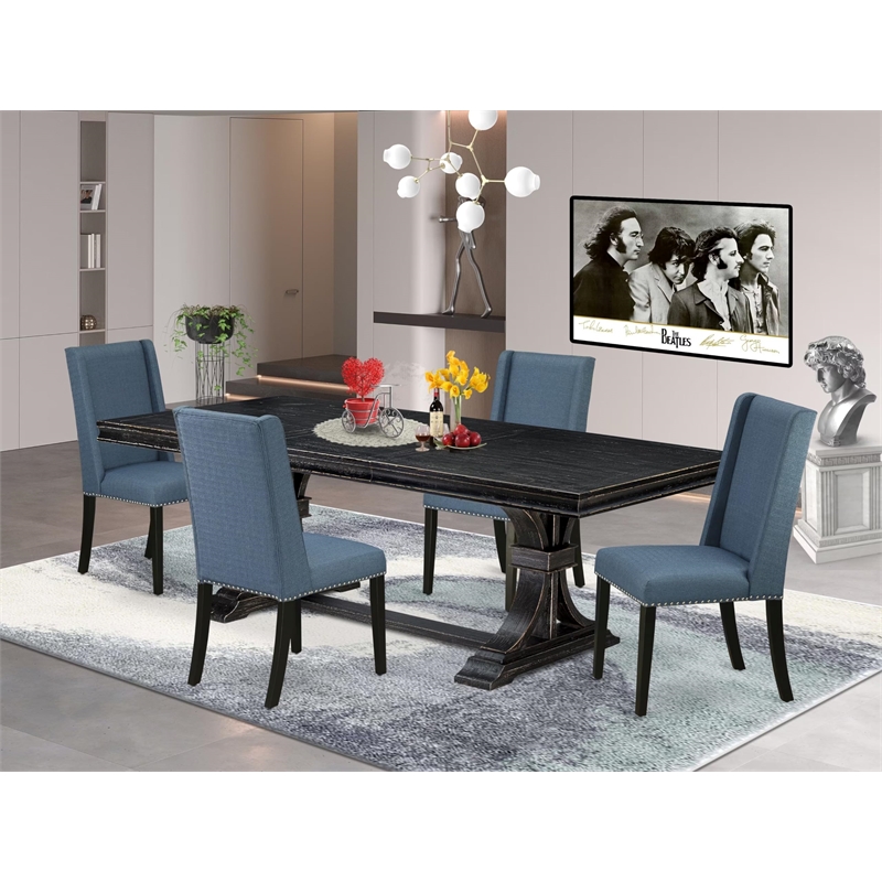 Pemberly Row 5-Piece Black Wood Dining Table Set with Upholstered Chairs