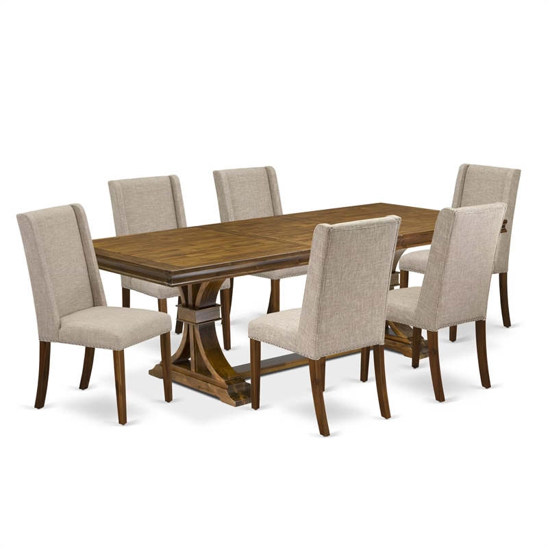Pemberly Row 7-Piece Acacia Wood Kitchen Dining Set in Walnut Finish