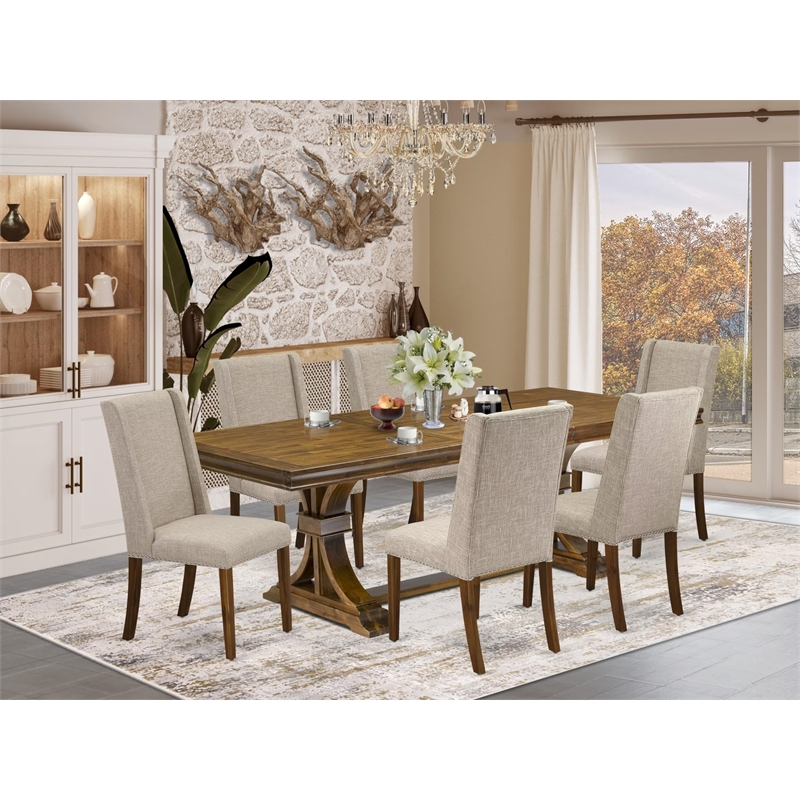 Pemberly Row 7-Piece Acacia Wood Kitchen Dining Set in Walnut Finish