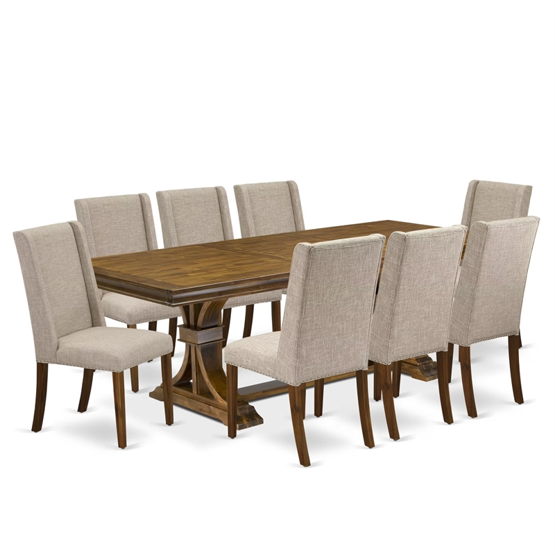 Pemberly Row 9-Piece Walnut Dining Room Set with Table and Upholstered Chairs