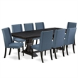 Pemberly Row 9-Piece Black Wood Kitchen Dining Set with Upholstered Chairs