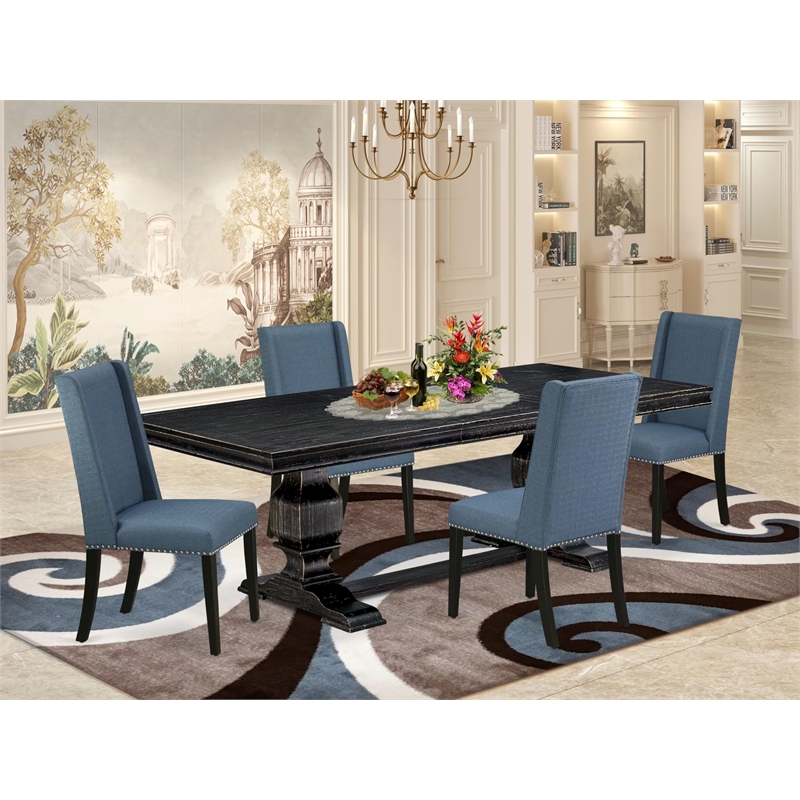 Pemberly Row 5-Pc Kitchen Dining Set in Black Finish with Acacia Wood