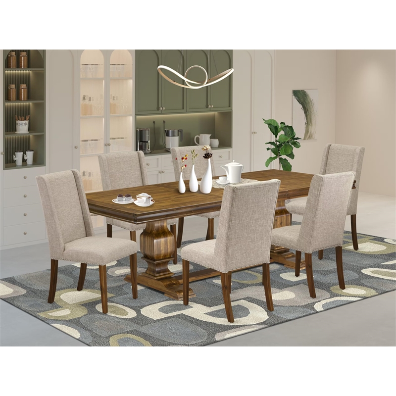 Pemberly Row 7-Pc Dining Table Set in Walnut Finish with Acacia Wood