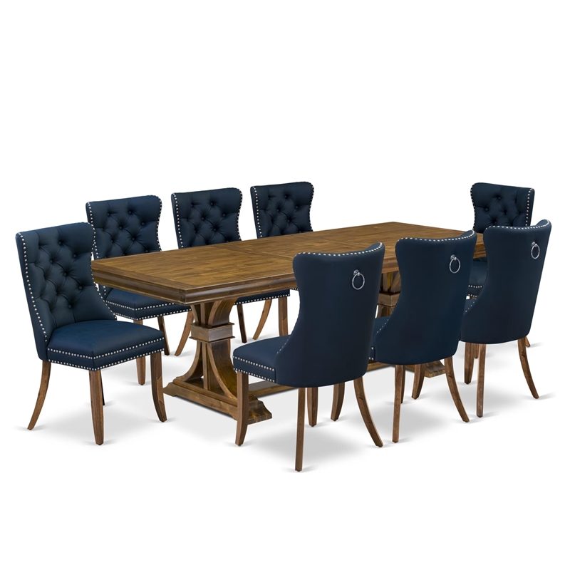 Pemberly Row 9-Piece Dining Set with Walnut Finish Acacia Wood Table