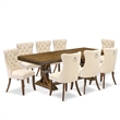 Pemberly Row 9-Piece Acacia Wood Dining Set in Walnut Finish with Linen Chairs