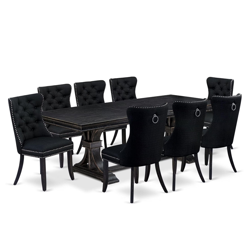 Pemberly Row 9-Piece Dining Room Set in Wood and Black Finish