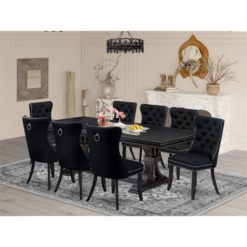 Pemberly Row 9-Piece Dining Room Set in Wood and Black Finish