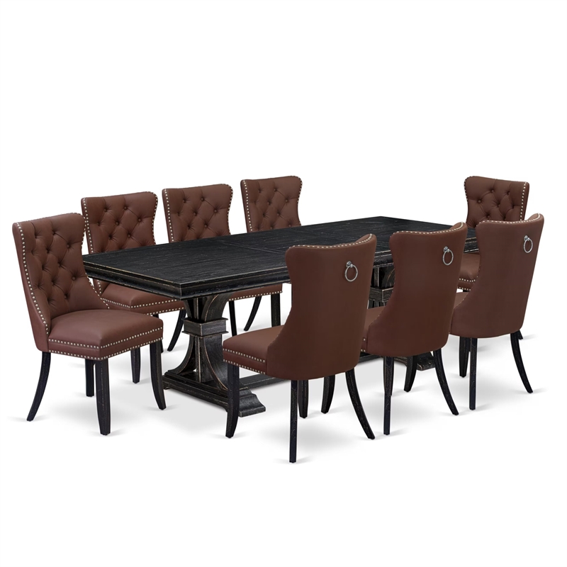 Pemberly Row 9-Piece Dining Set with Wood and Black Finish