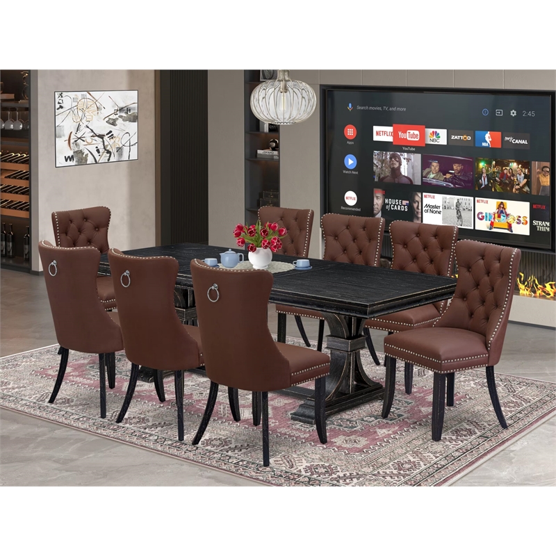 Pemberly Row 9-Piece Dining Set with Wood and Black Finish