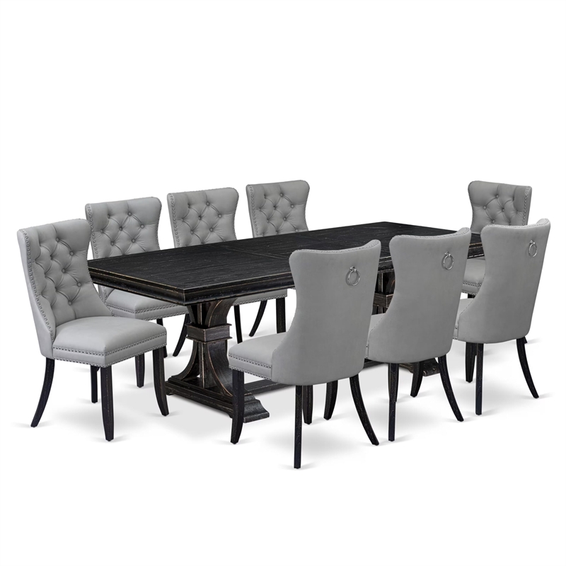 Pemberly Row 9-Piece Dining Room Set in Acacia Wood Black Finish