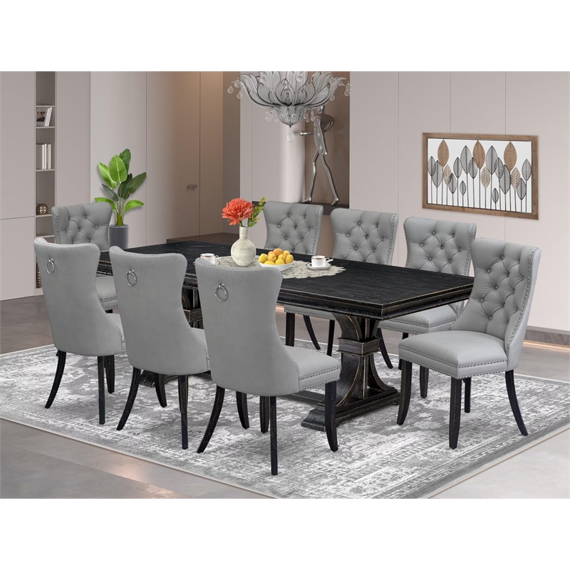 Pemberly Row 9-Piece Dining Room Set in Acacia Wood Black Finish