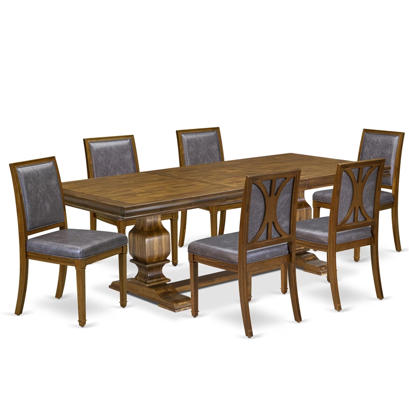 Pemberly Row 7-Piece Dining Set with Acacia Wood in Walnut Finish