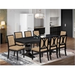 Pemberly Row 9-Piece Acacia Wood Kitchen Table Set in Black Finish