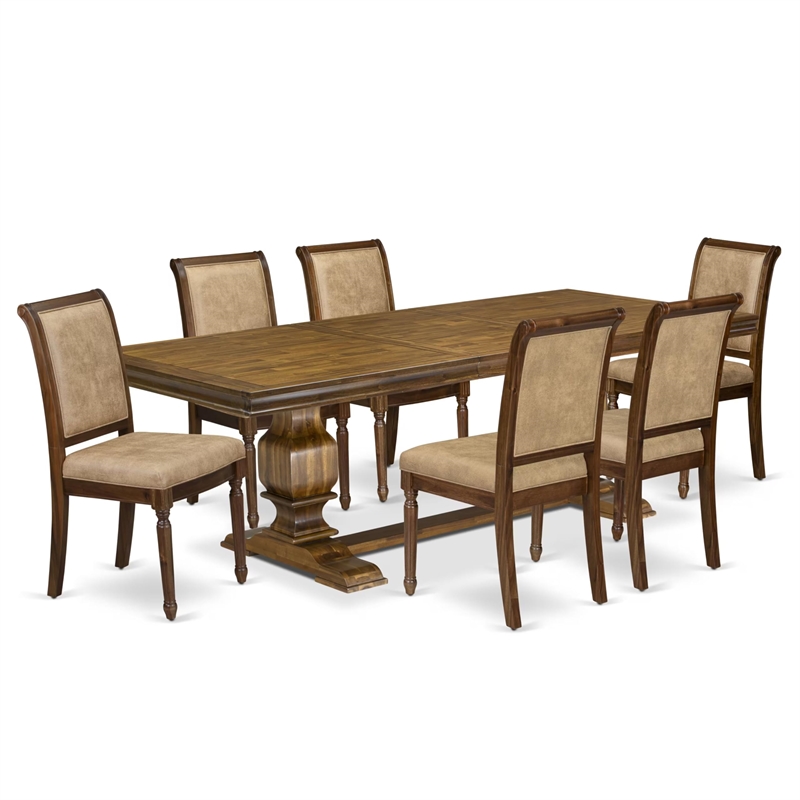 Pemberly Row 7-Piece Acacia Wood Dining Set in Walnut Finish