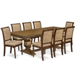 Pemberly Row 9-Piece Dining Table Set in Walnut Finish with Leather Chairs