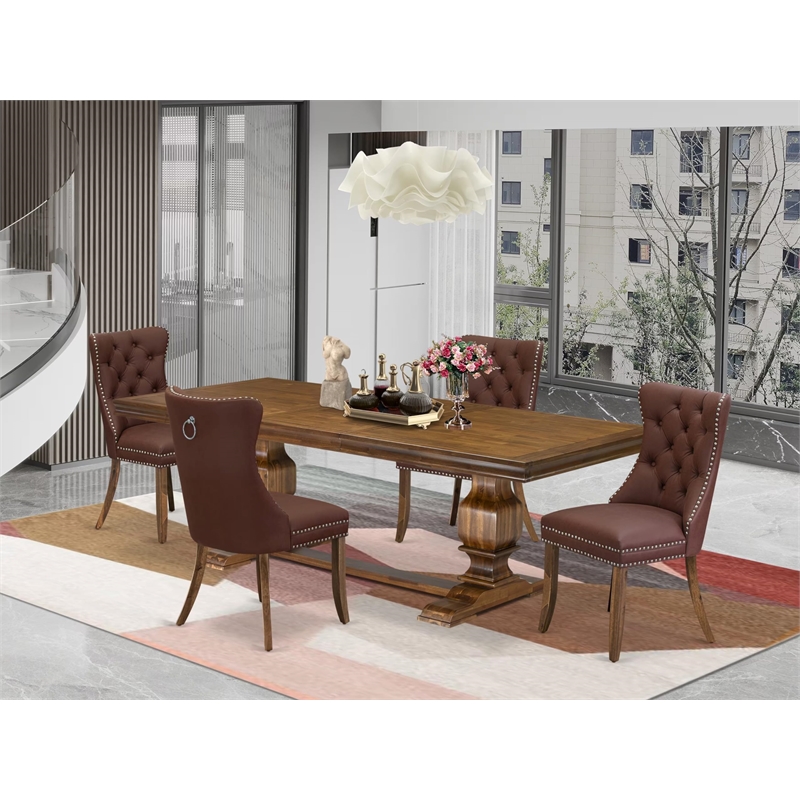 Pemberly Row 5-Piece Dining Table Set in Walnut Finish with Faux Leather Chairs