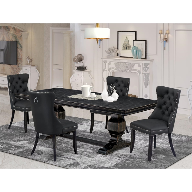Pemberly Row 5-Piece Dining Set in Black Finish with Dark Gray Upholstery