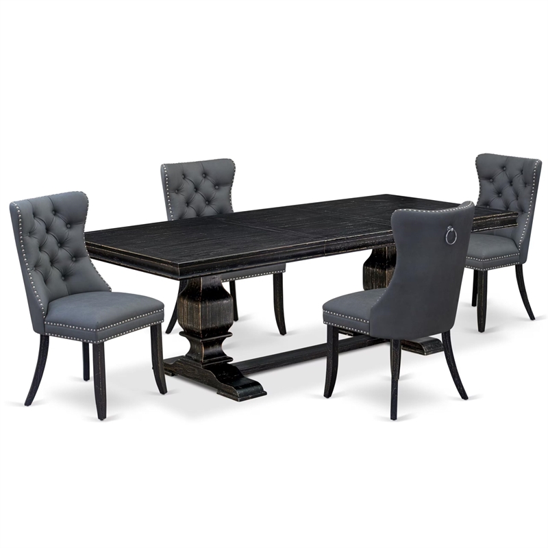 Pemberly Row 5-Piece Dining Set in Black Finish with Platinum Gray Upholstery