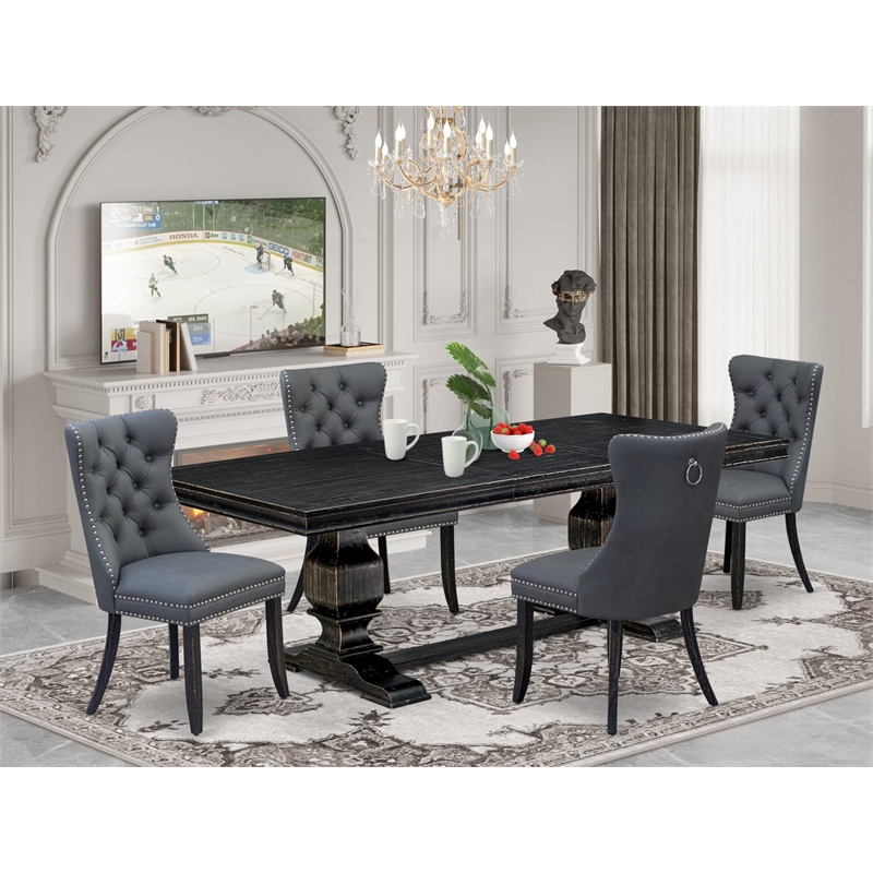 Pemberly Row 5-Piece Dining Set in Black Finish with Platinum Gray Upholstery