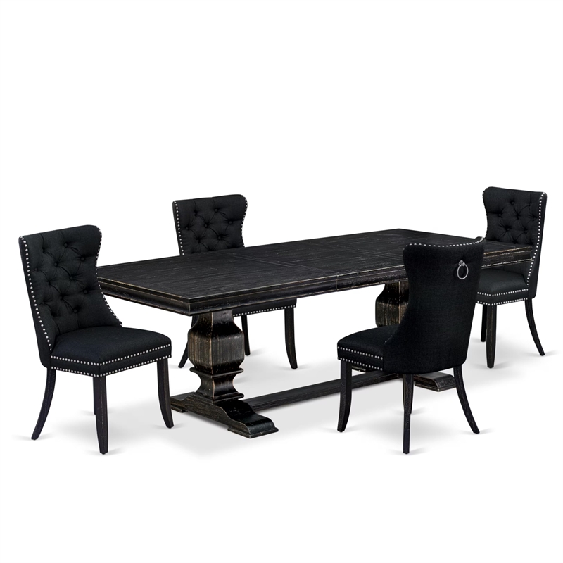 Pemberly Row 5-Piece Mid-Century Kitchen Table Set with Black Finish