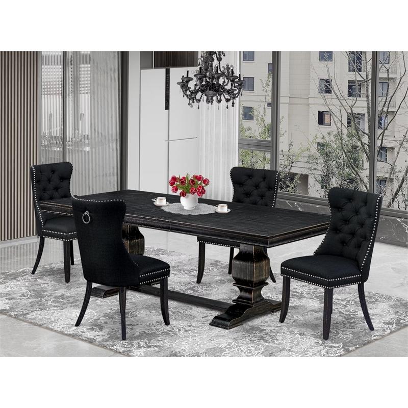 Pemberly Row 5-Piece Mid-Century Kitchen Table Set with Black Finish