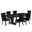 Pemberly Row 7-Piece Dining Table Set with Black Linen Upholstery