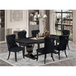 Pemberly Row 7-Piece Dining Table Set with Black Linen Upholstery