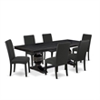 Pemberly Row 7-Piece Dining Table Set with Wood and Black Finish