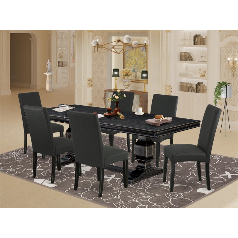 Pemberly Row 7-Piece Dining Table Set with Wood and Black Finish