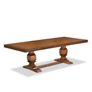 Pemberly Row Dining Table in Antique Walnut Finish with Double Pedestal
