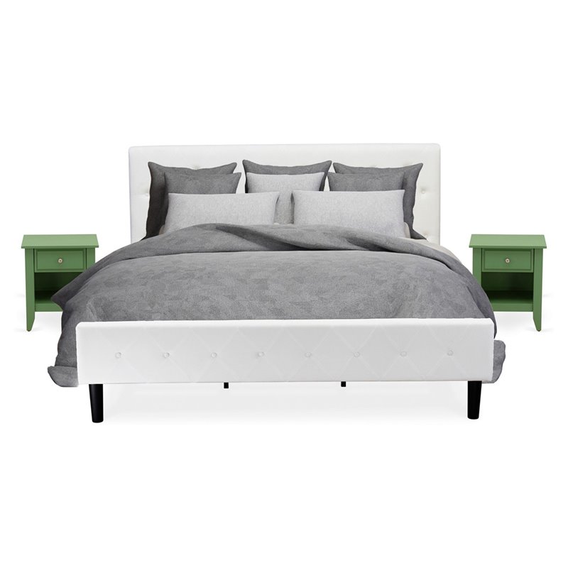 Pemberly Row 3-Piece Wood King Bedroom Set in White and Clover Green