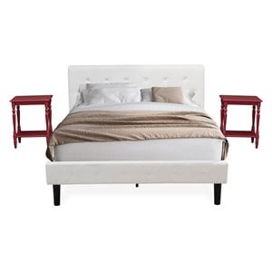 Pemberly Row 3-Piece Wood Queen Bedroom Set in White and Burgundy