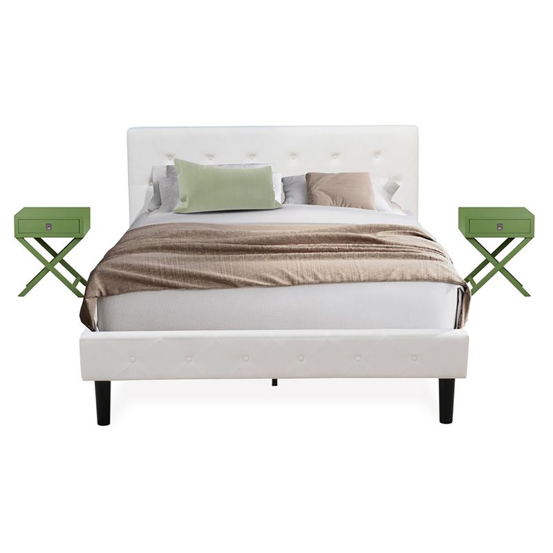 Pemberly Row 3-Piece Queen Bedroom Set Wood Frame White/Green Finish