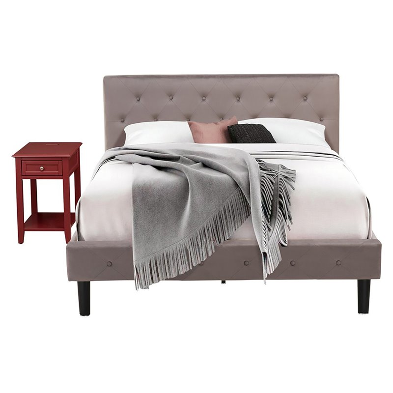 Pemberly Row 2-Piece Wood Queen Bedroom Set with Nightstand in Burgundy