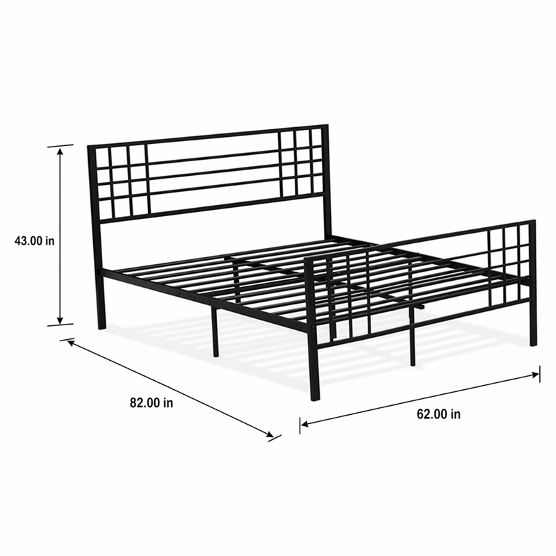 Pemberly Row Metal Queen Bed Frame with Headboard in Black Finish